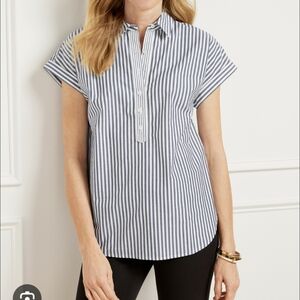 Talbots Striped Boxy Popover Tunic sz L Gray White Coastal Preppy Minimalist